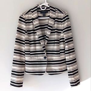 Ann Taylor Blazer, Black & White Variegated Stripes, Pockets, Lined, Medium